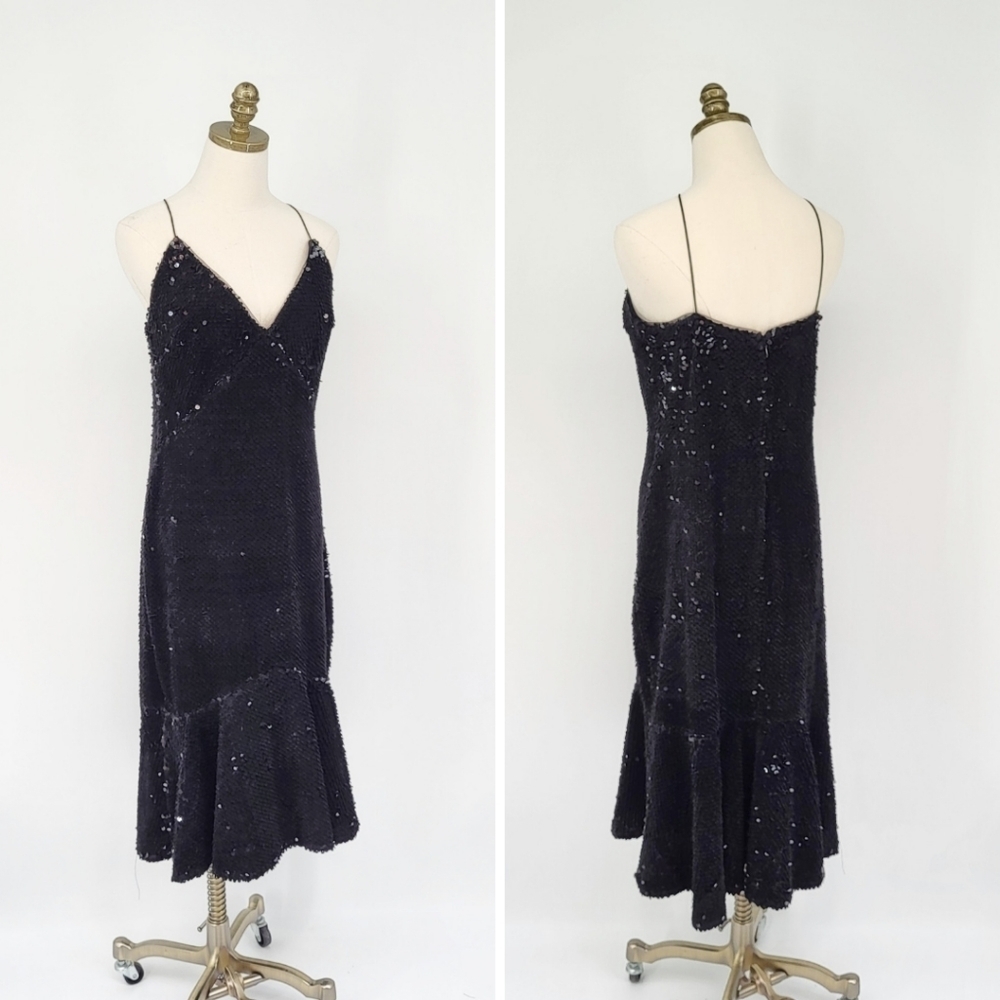 Vera Wang Velvet Sequin Sleeveless Black Dress 10